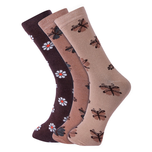 Women's Casual Socks Floral design-Pack of 3pairs