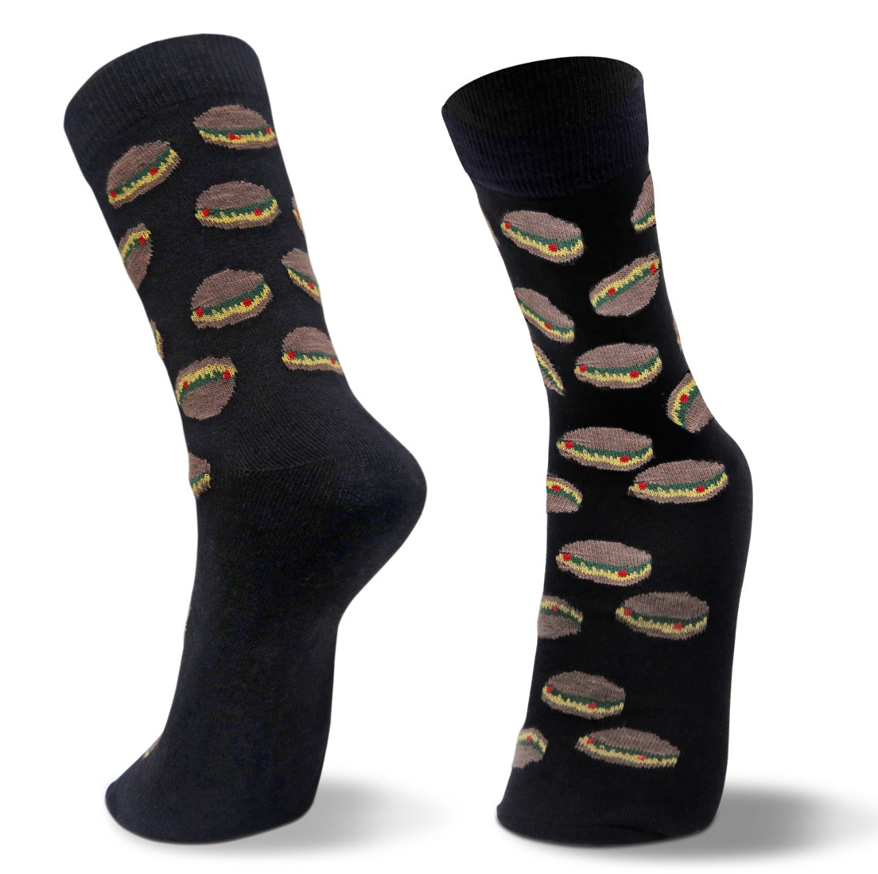 Williwr Men's Formal Socks Burger Design in Cotton, Crew Length (Free Size) - Pack of 1